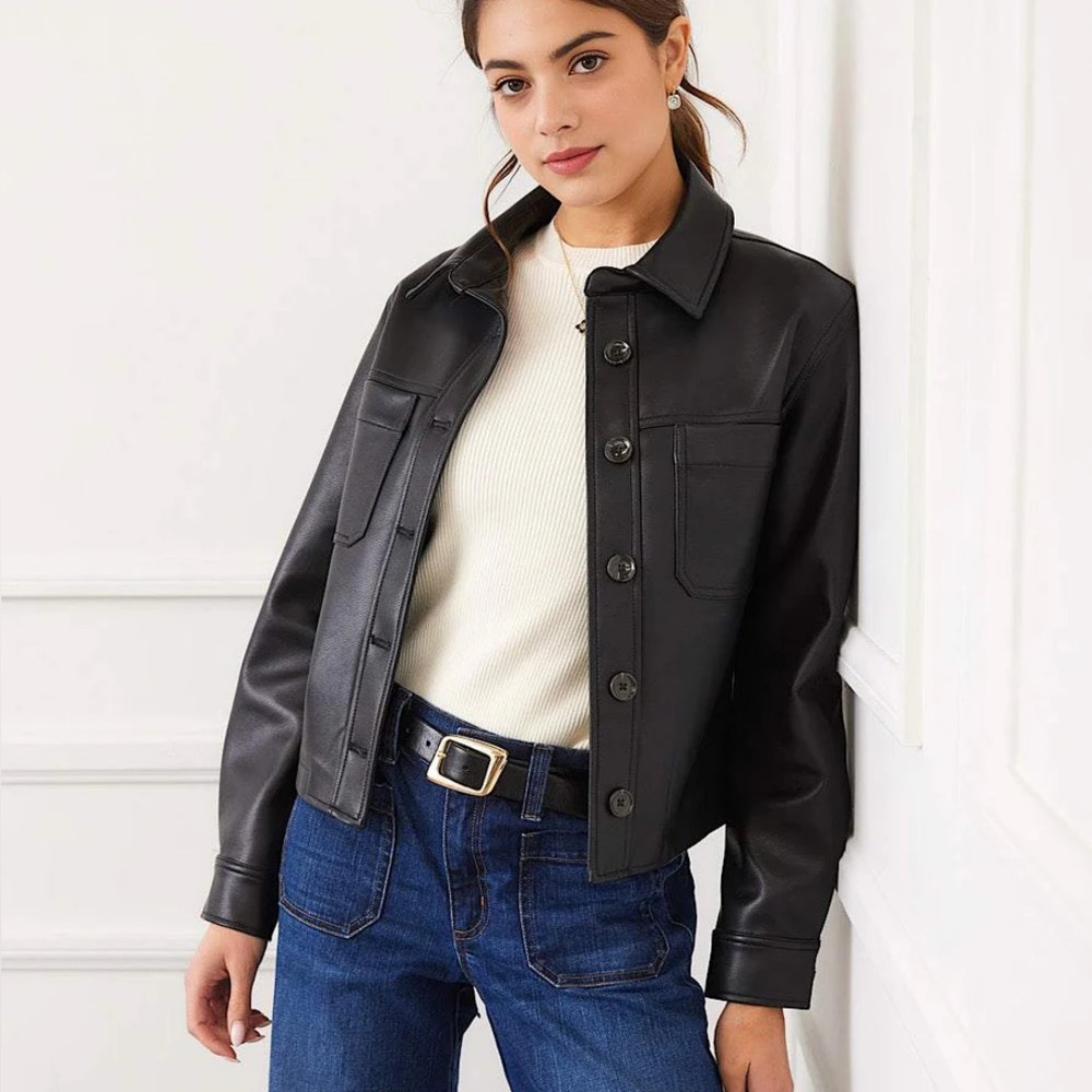Karen Kane Wild Thing faux black leather Leather cropped Jacket